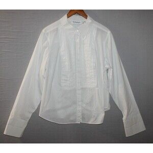 Bloomingdale’s Womens White Ruffle Blouse size 18W Cotton Blend French Cuff